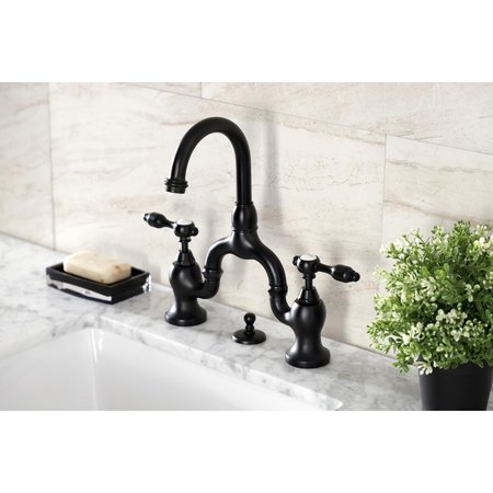 Kingston Brass Bridge Bathroom Faucet with Brass PopUp, Matte Black KS7990TAL